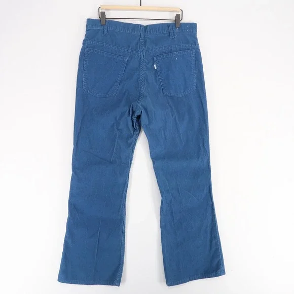 Vintage Levis 646 Pants Mens 36x30 Blue Corduroy Flare Bell Bottom‎ White Tab